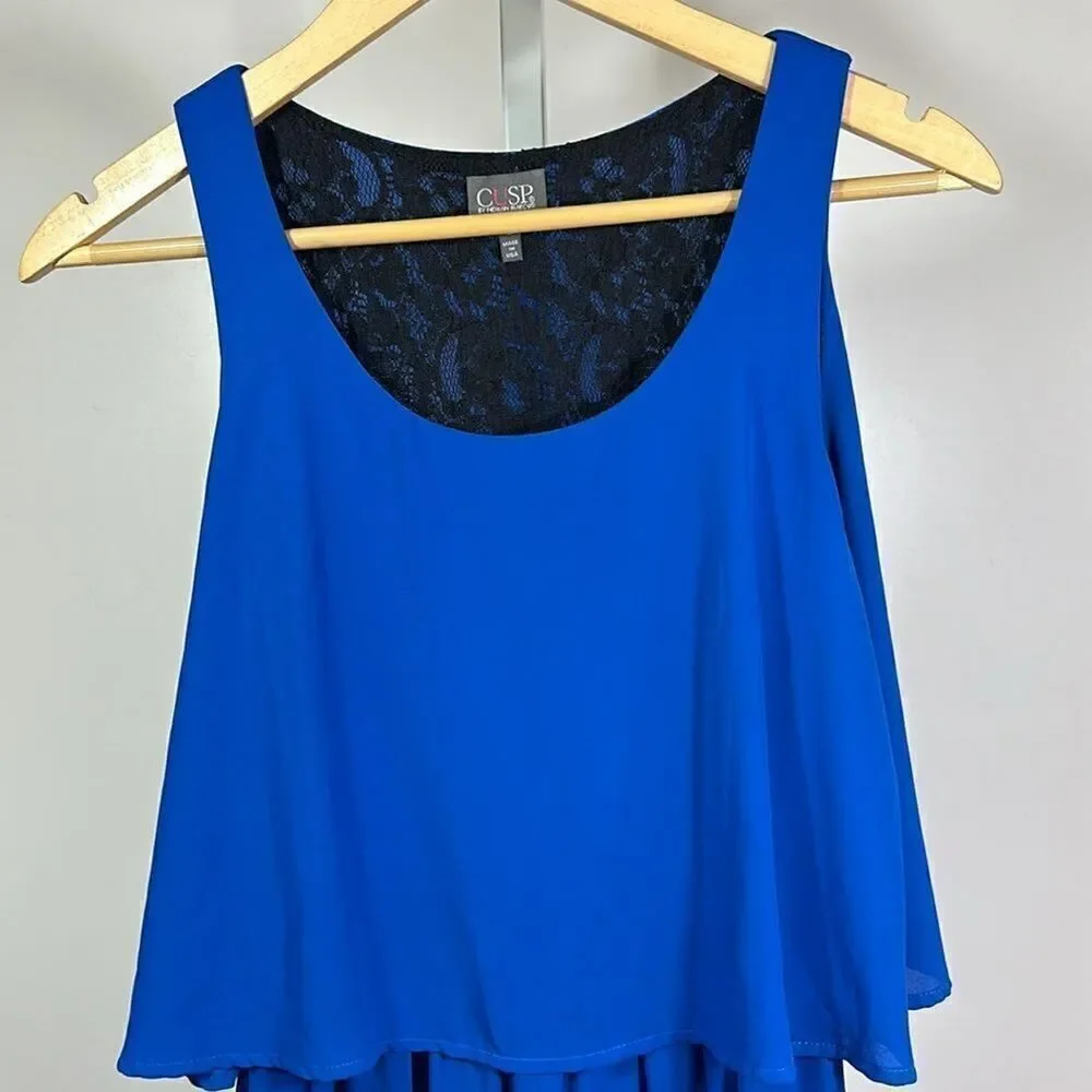 CUSP NEIMAN MARCUS Women's Tiered Overlay Sleeveless Mini Dress Blue Size Small